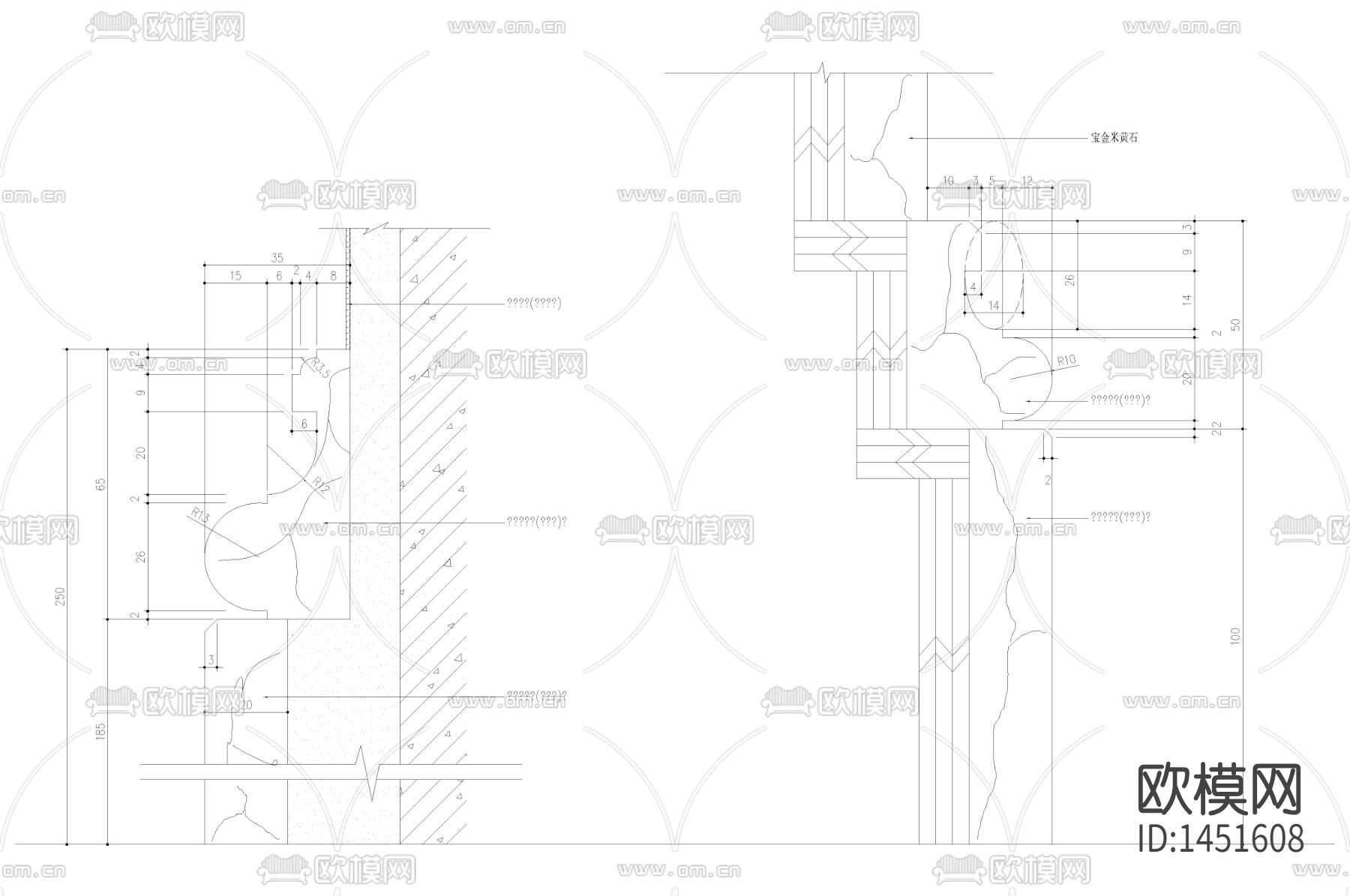 新古典客厅踢脚线cad大样下载（渲染图2）