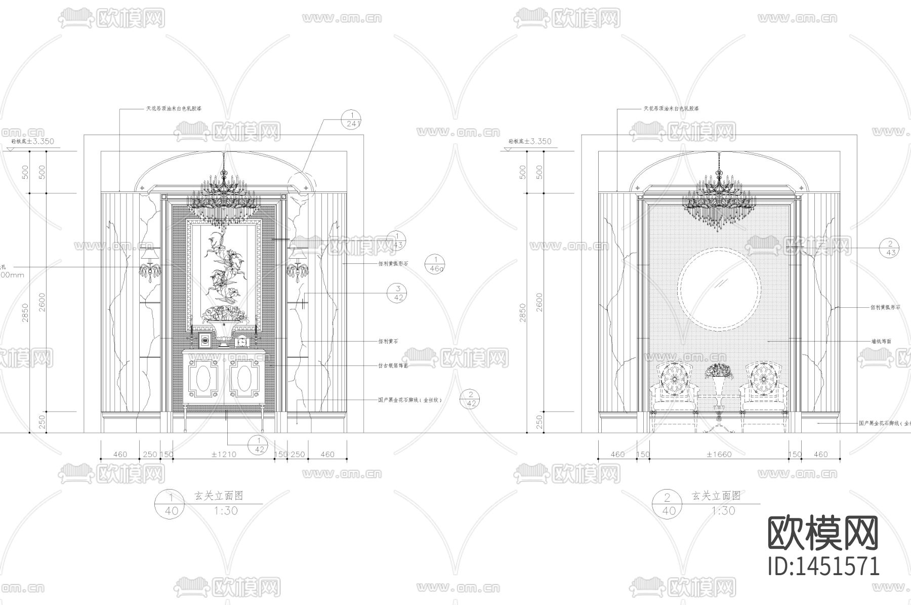 欧式新古典玄关cad立面图下载（渲染图2）