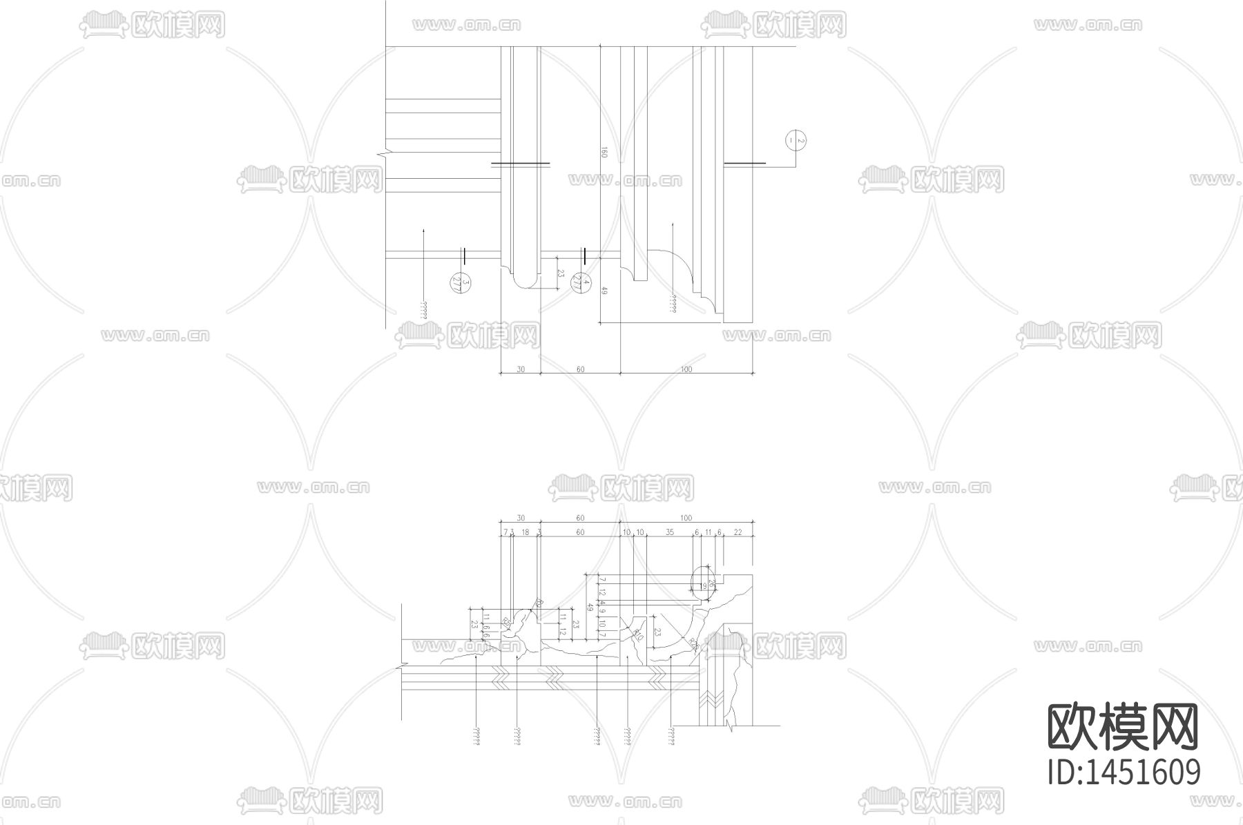 新古典客厅墙身节点cad大样下载（渲染图1）