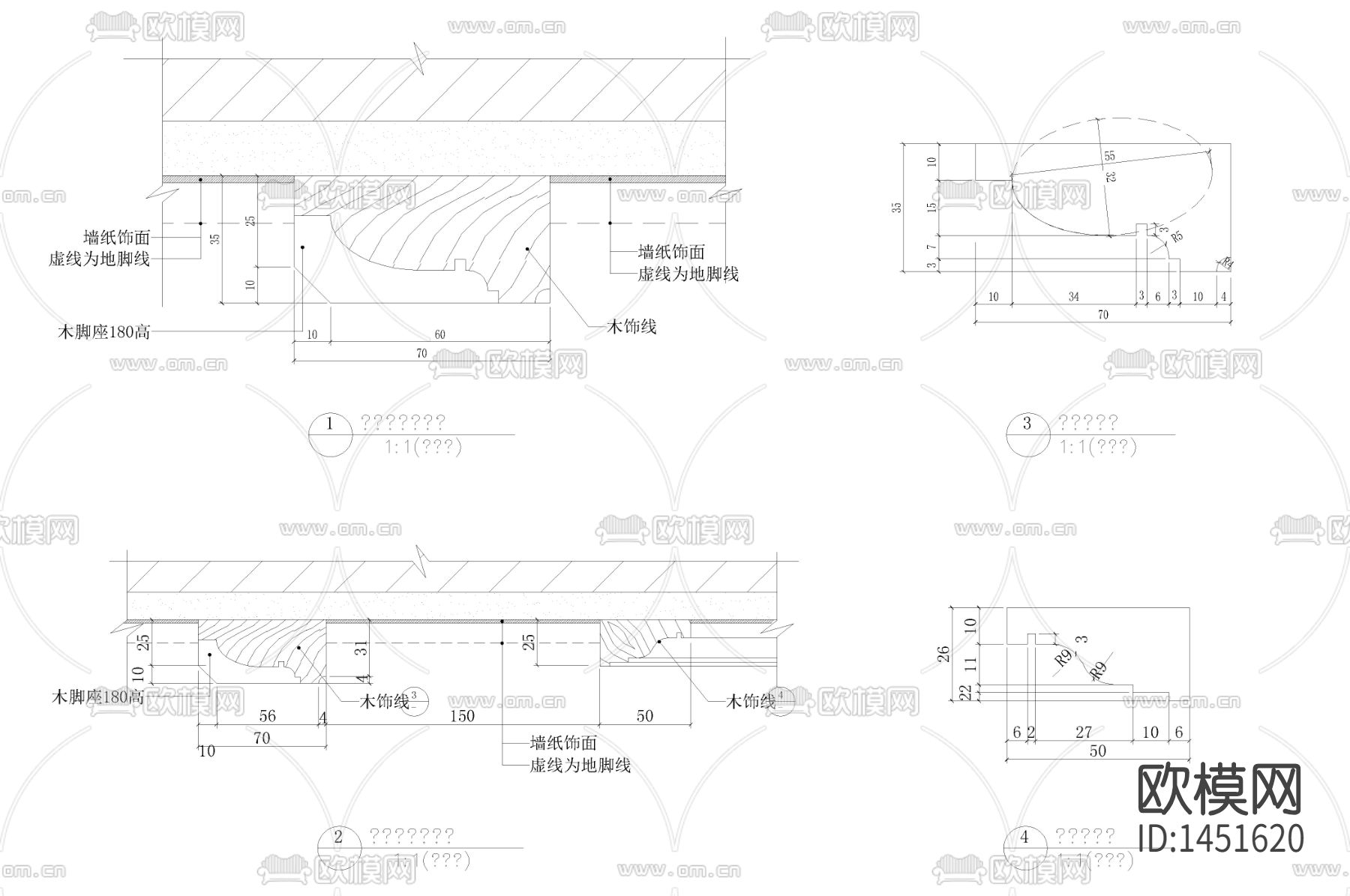 卧室墙身cad节点下载（渲染图1）