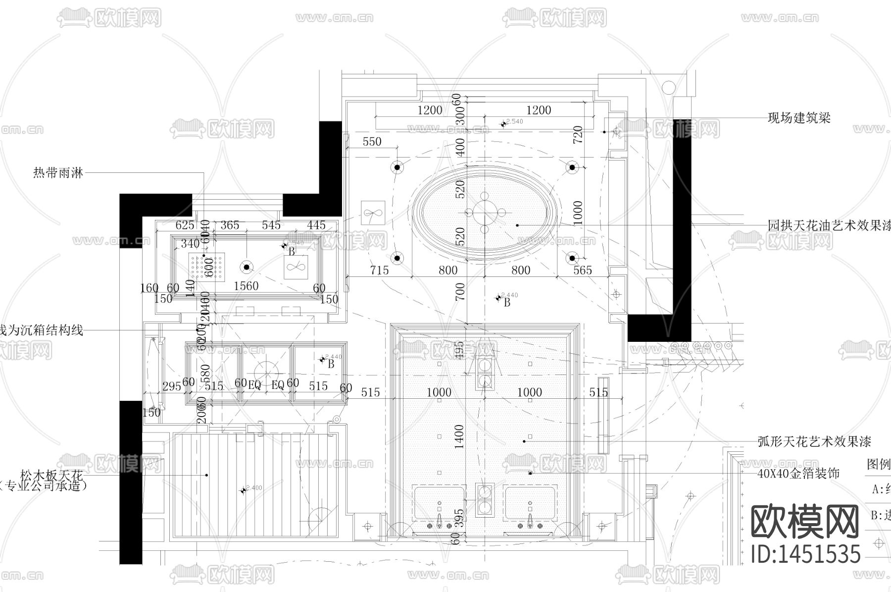 二层主人房洗手间cad平面图下载（渲染图2）