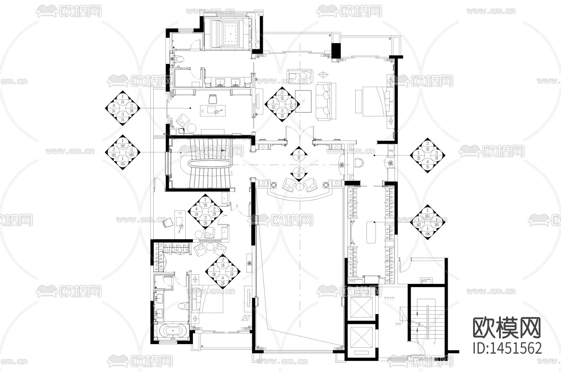 欧式新古典cad平面下载（渲染图2）