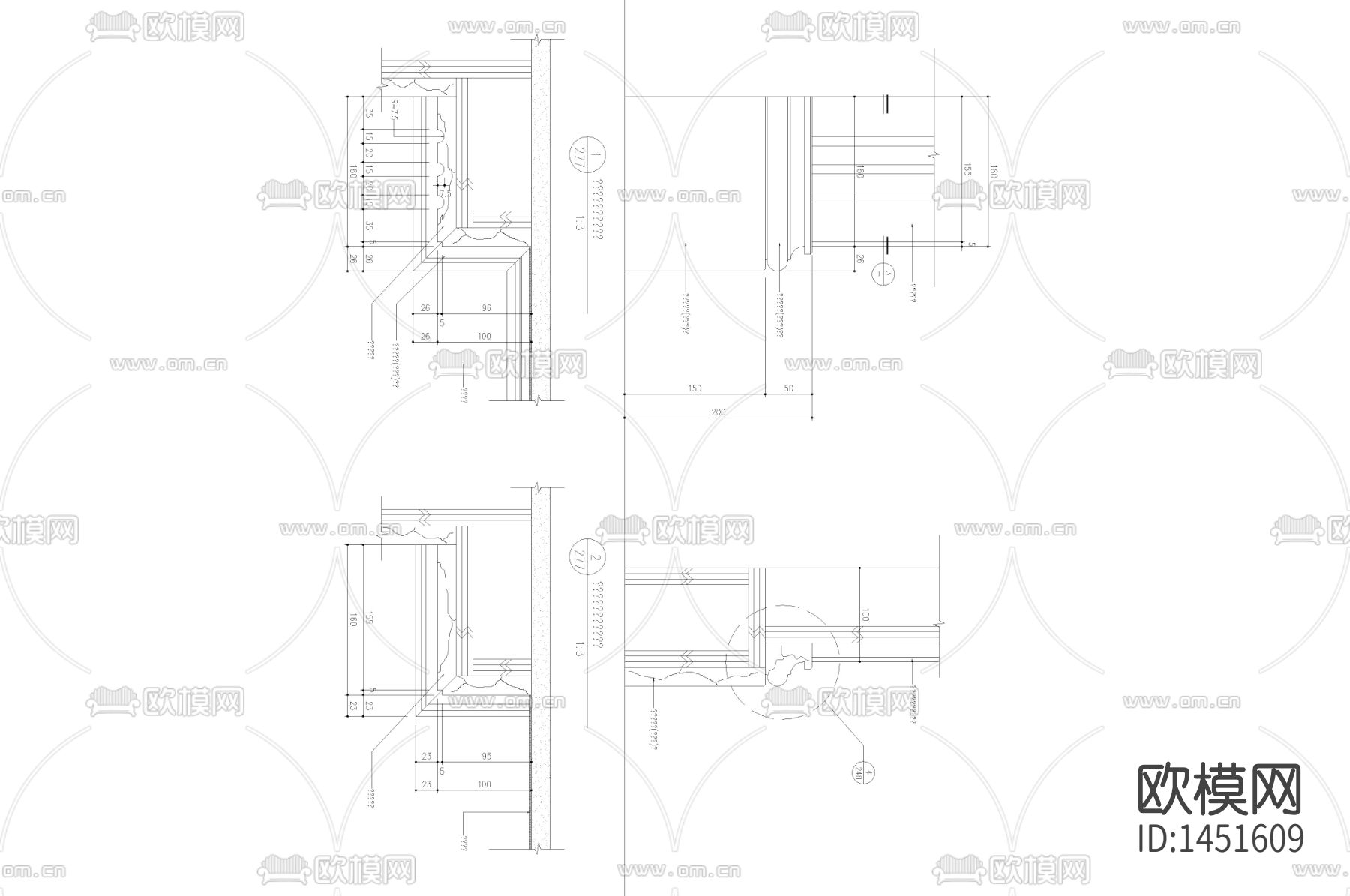 新古典客厅墙身节点cad大样下载（渲染图2）