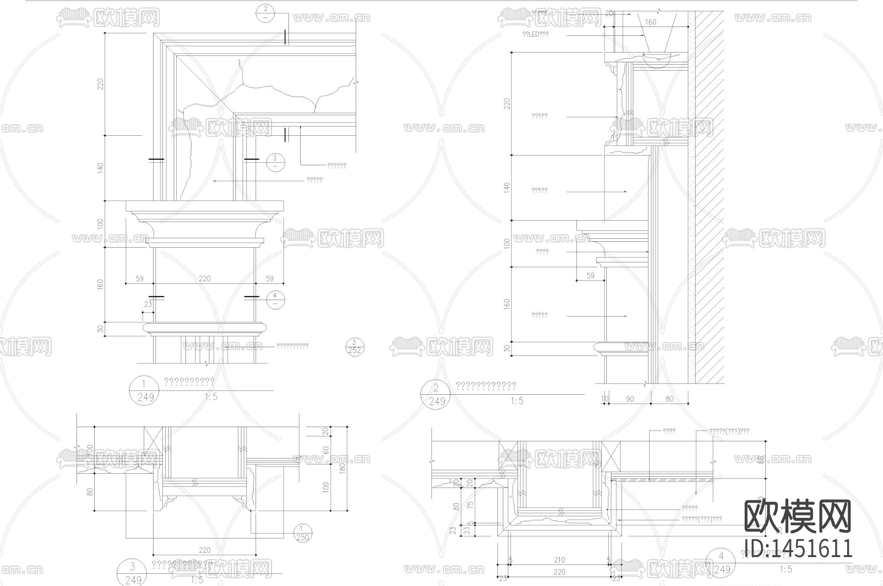 新古典客厅墙身角线cad大样下载（渲染图3）