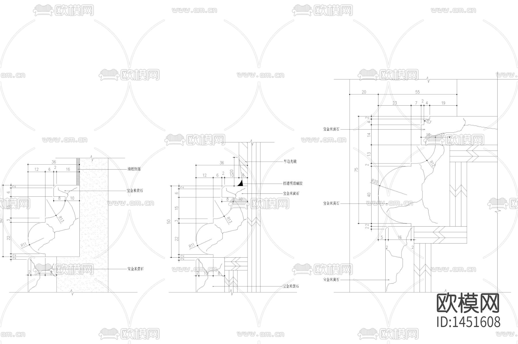 新古典客厅踢脚线cad大样下载（渲染图1）