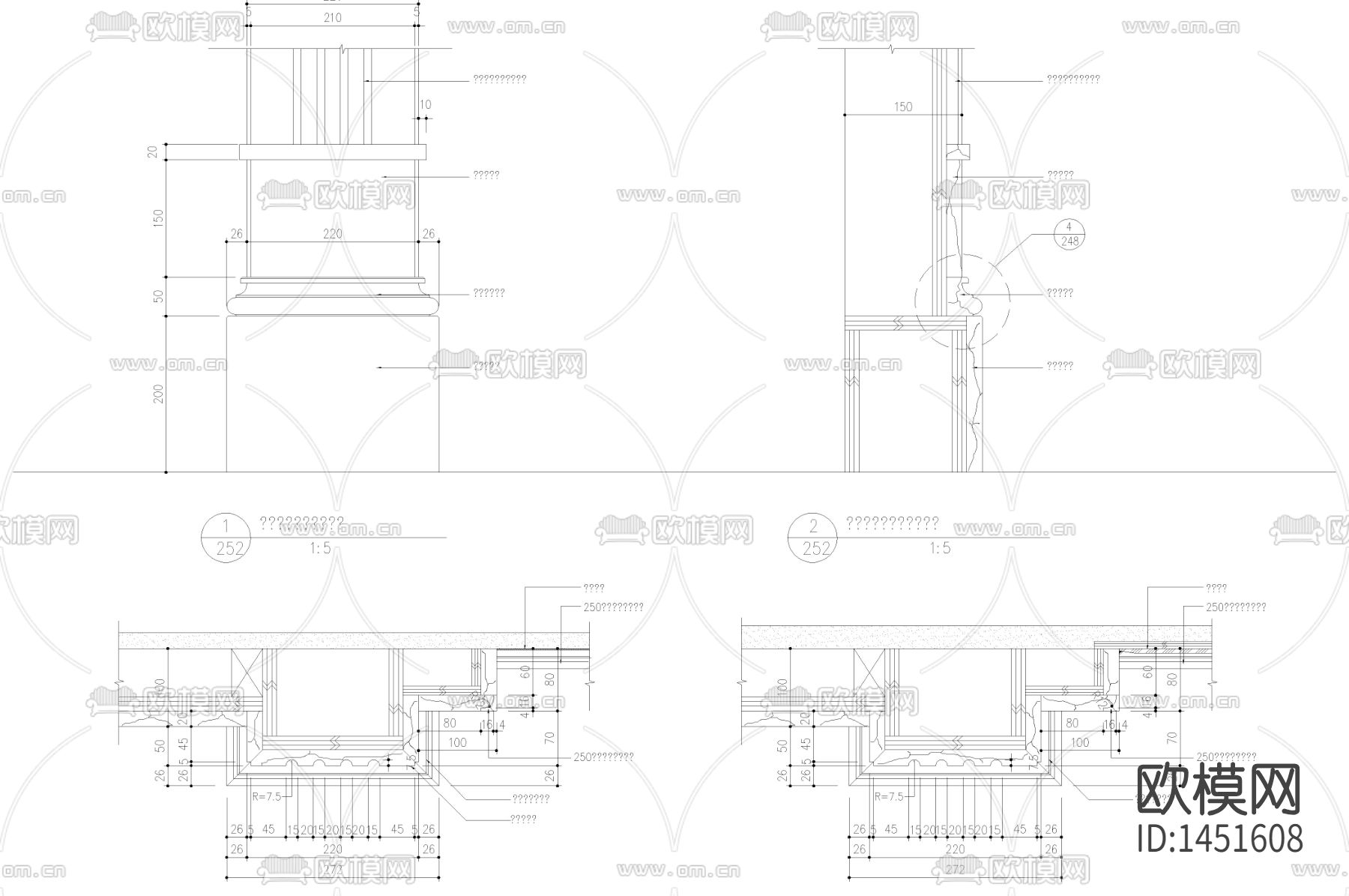 新古典客厅踢脚线cad大样下载（渲染图3）