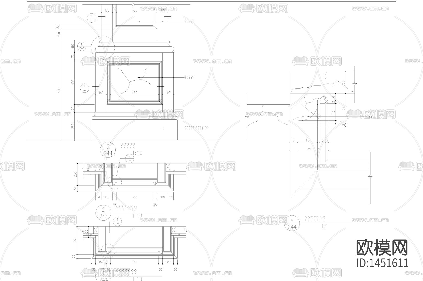 新古典客厅墙身角线cad大样下载（渲染图2）