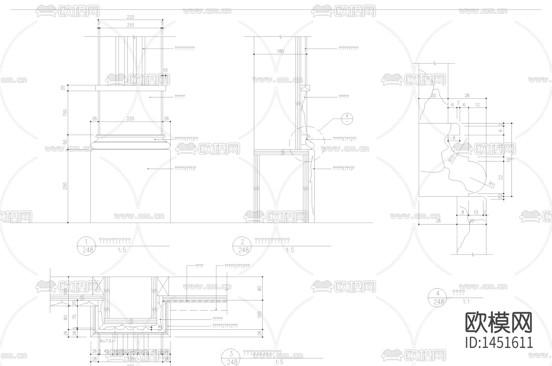 新古典客厅墙身角线cad大样下载（渲染图1）