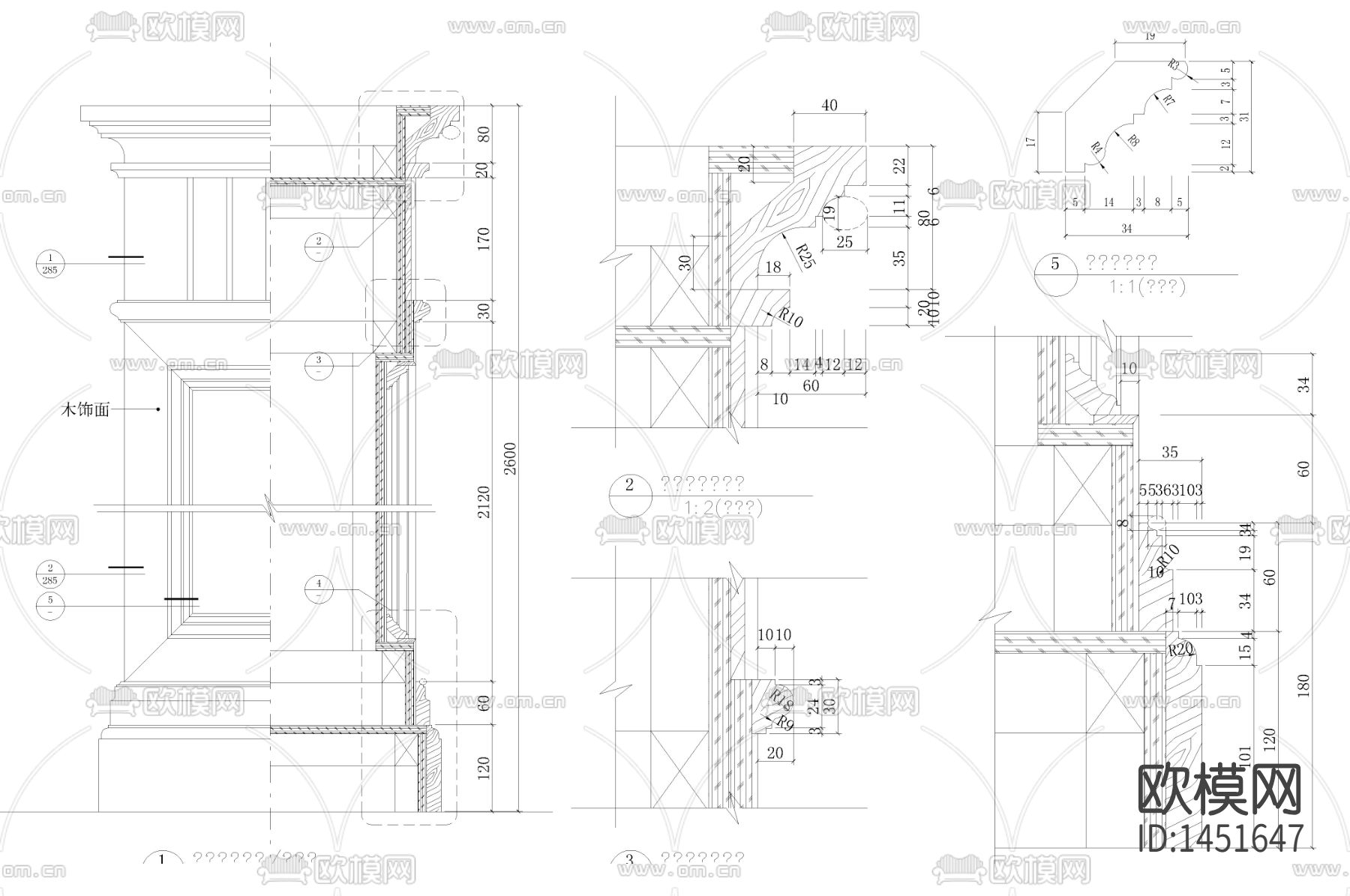 新古典主卧房墙身cad节点下载（渲染图1）
