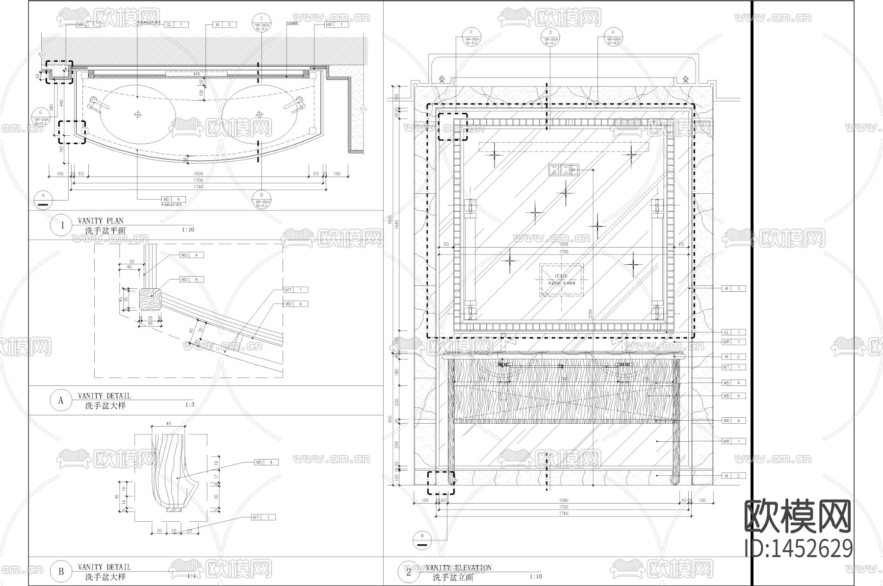 洗手台通用cad大样下载（渲染图3）