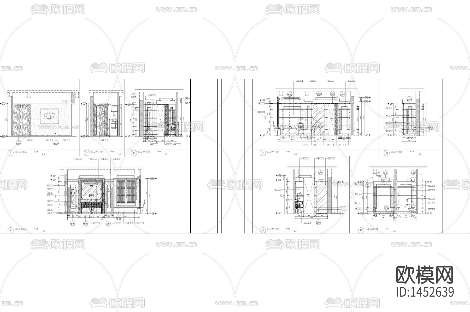 酒店客房立面cad样板图下载（渲染图2）