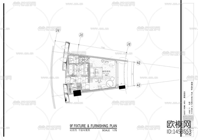 现代酒店客房样板间cad施工图下载(渲染图1)
