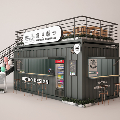 工业风集装箱快餐店奶茶店3d模型