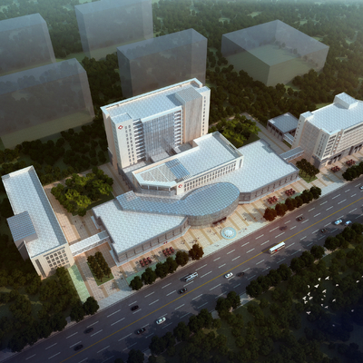  现代医院鸟瞰规划su模型 