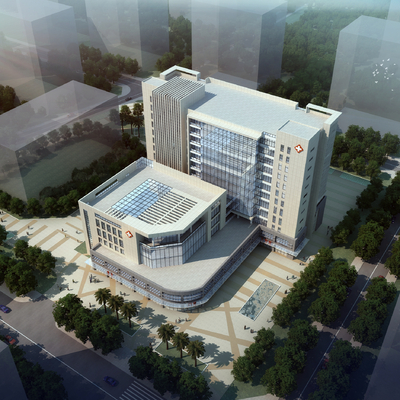 现代医院鸟瞰su模型 