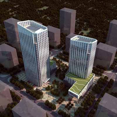  现代高层写字楼鸟瞰su模型 