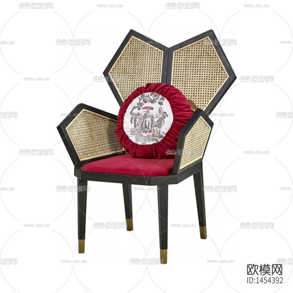 新中式轻奢创意实木藤编布艺休闲椅下载