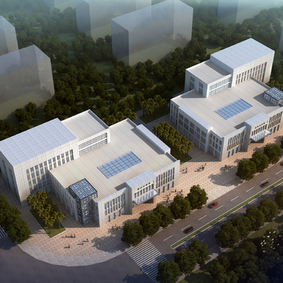  现代办公楼鸟瞰规划su模型 