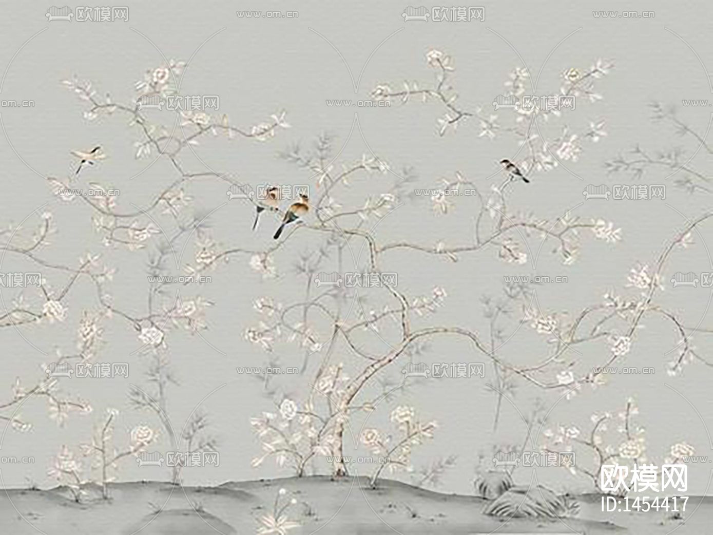 新中式禅意树枝花鸟壁纸下载