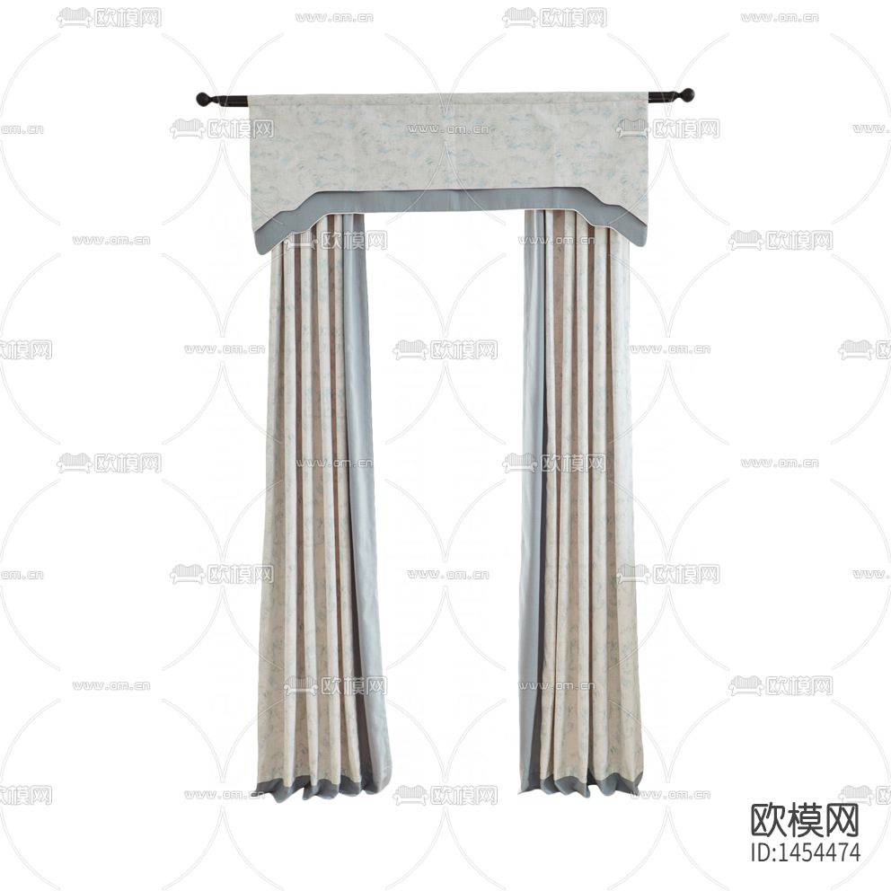 新中式禅意灰色布艺遮光窗帘下载