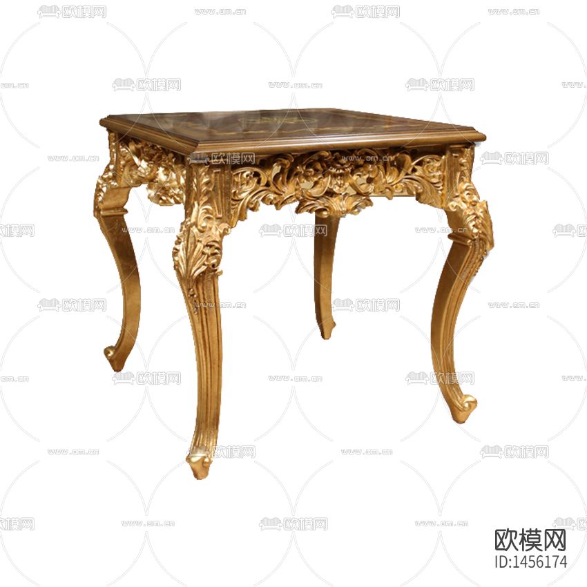 欧式古典实木雕花大理石方形边几下载