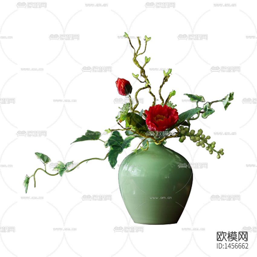 新中式创意青色陶瓷花瓶摆放花艺下载