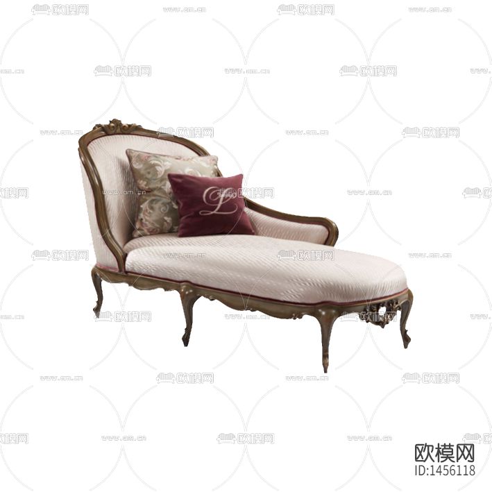 简欧创意实木雕花布艺贵妃椅下载