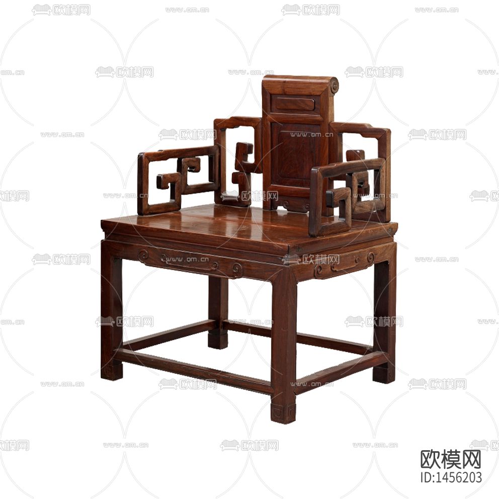 中式古典实木回纹休闲椅