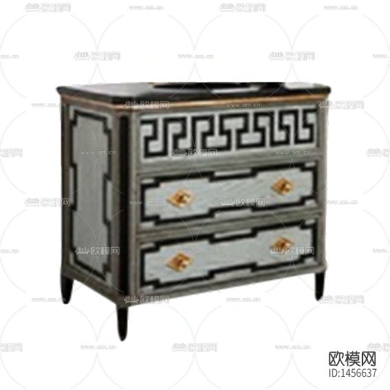 中式古典彩绘条纹实木边柜下载
