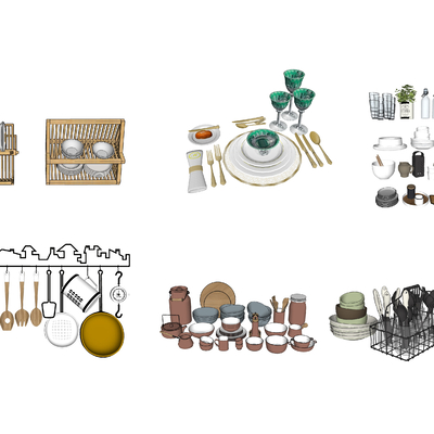  现代刀叉碗碟餐具su模型 