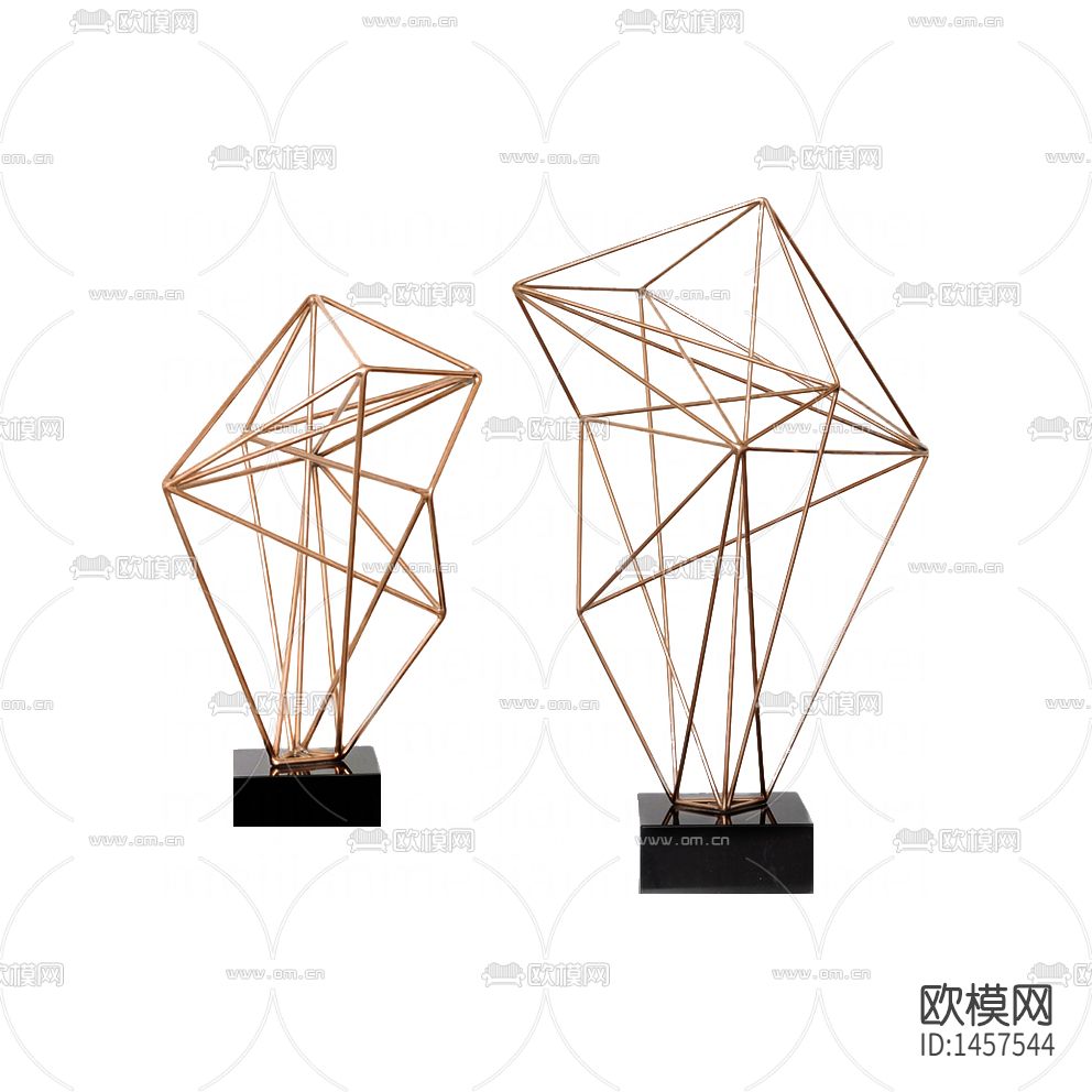 现代简约创意几何线条金属艺术摆件下载