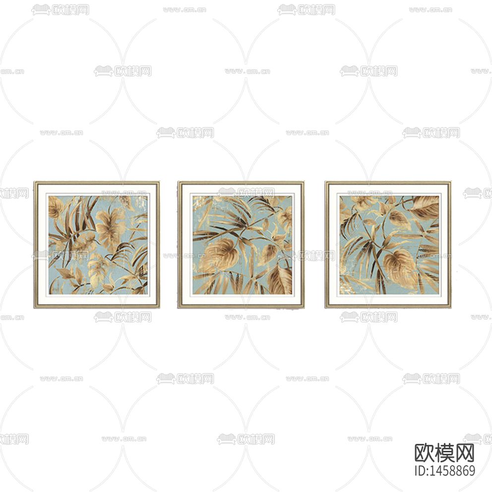 美式简约创意彩绘树叶三联装饰画下载