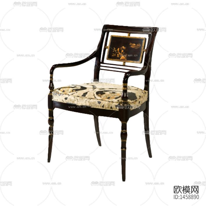 美式古典实木雕刻描金布艺休闲椅下载