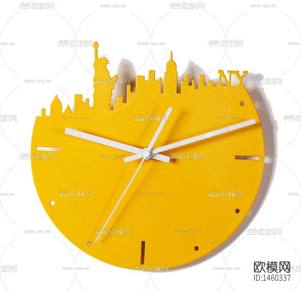 现代轻奢创意城市剪影黄色挂钟下载