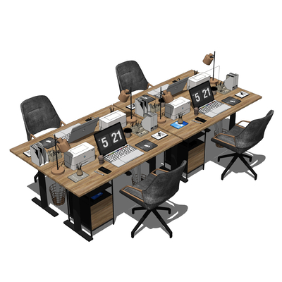  现代卡座办公桌椅su模型 