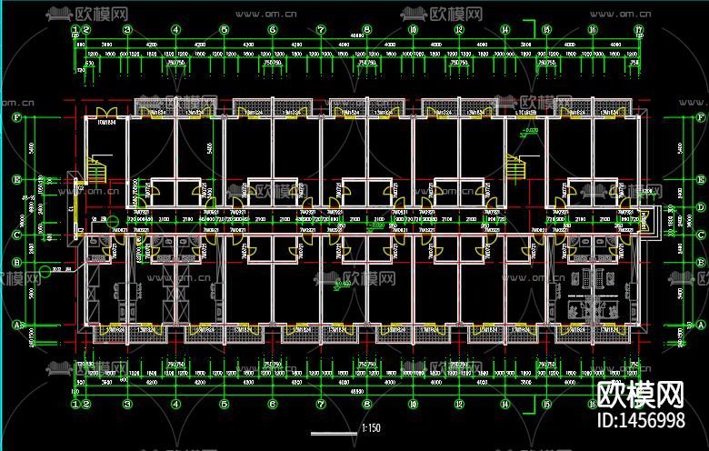 磚混結(jié)構(gòu)宿舍cad建筑圖下載(渲染圖1)