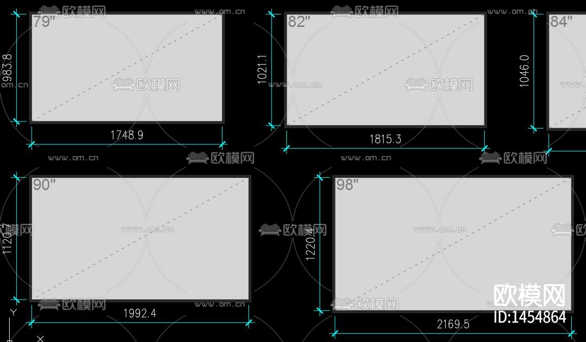液晶电视尺寸cad图库下载（渲染图3）