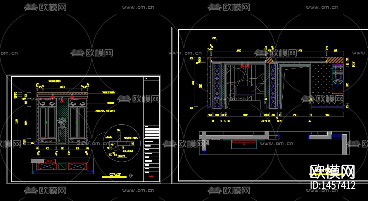 现代家装cad施工图下载（渲染图2）