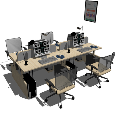  现代办公桌su模型 