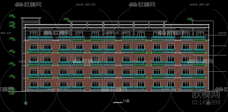 磚混結(jié)構(gòu)宿舍cad建筑圖下載(渲染圖3)