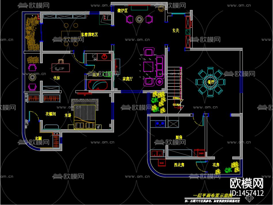 现代家装cad施工图下载（渲染图1）