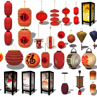  中式红灯笼su模型 