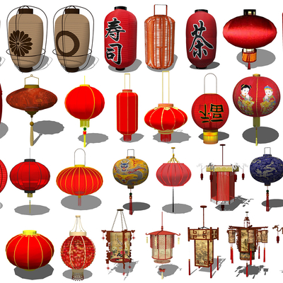  中式红灯笼su模型 