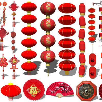  中式红灯笼su模型 