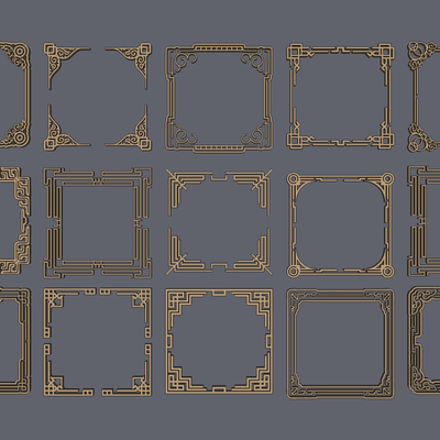  新中式角花角线花格su模型 