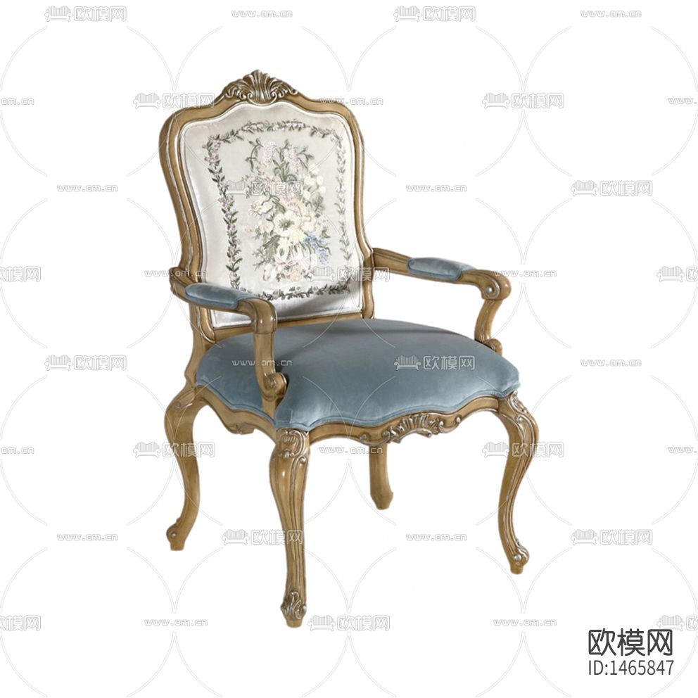 法式简约创意实木雕花布艺休闲椅下载