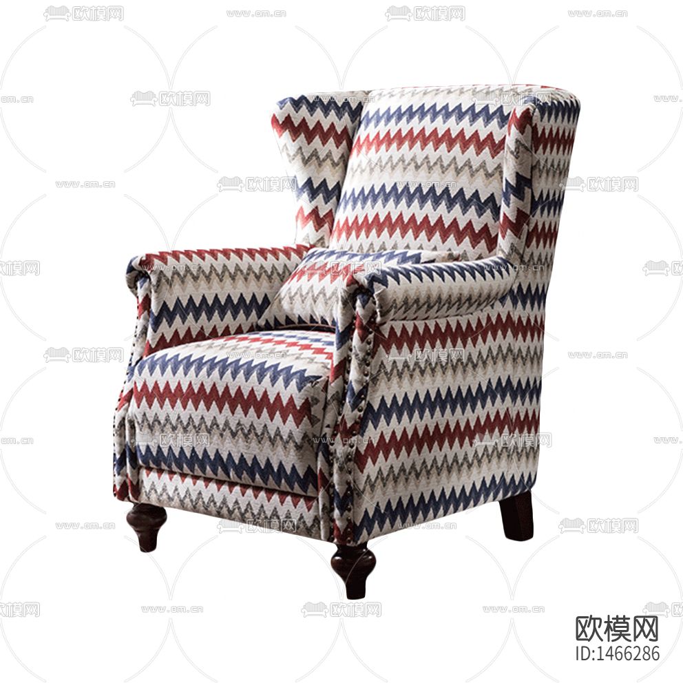 美式简约波浪纹布艺实木单人沙发下载