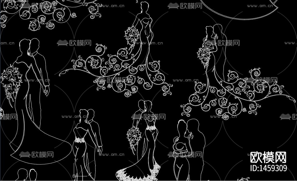 婚礼新娘剪影cad图库下载（渲染图3）