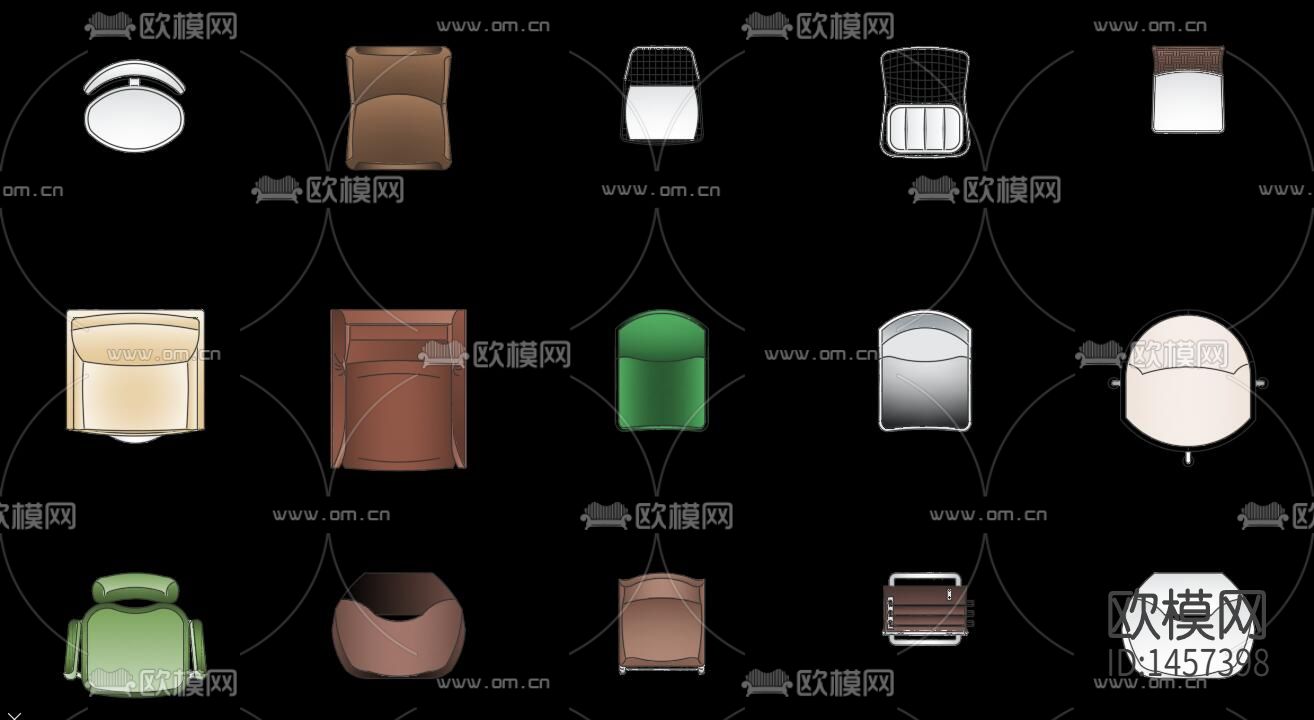 沙发椅子cad彩平图下载（渲染图1）
