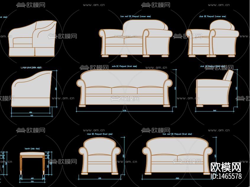 沙发桌椅cad图库下载（渲染图2）